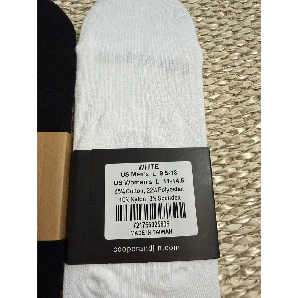 Cooper & Jin No Show Socks 3 Pair Set Black White Cotton Blend Size L 11-14.5